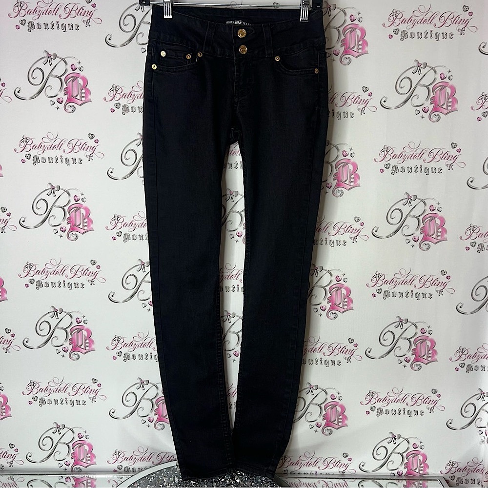 Parker’s jeans rhinestone studded pockets gold details Black Women's Jeans